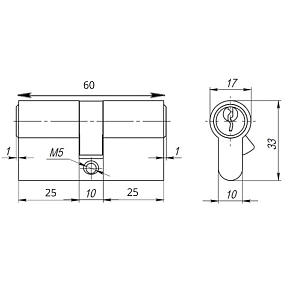 DORMA Цилиндровый механизм CBR-1 60 (30х30) ключ/ключ, никель #225127